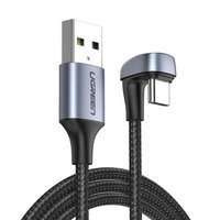 Ugreen nylonowy kątowy kabel przewód USB - USB Typ C 1m 3A 18W Quick Charge AFC FCP dla graczy szary (70313)