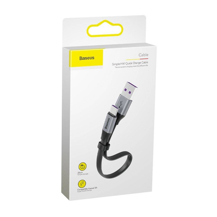 [PO ZWROCIE] Baseus Simple płaski kabel przewód USB / USB Typ C SuperCharge 5A 40W Quick Charge 3.0 QC 3.0 23cm szary (CATMBJ-BG1)