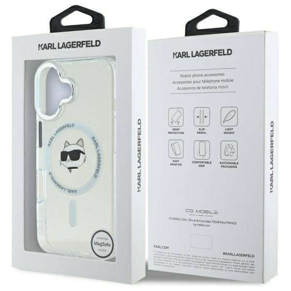 Etui Karl Lagerfeld iPhone 16 6.1" biały/white hardcase IML Metal Choupette Head MagSafe
