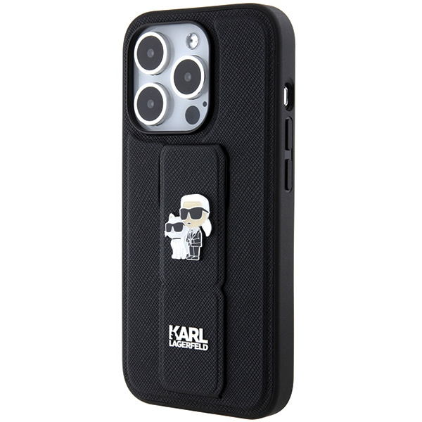 Etui Karl Lagerfeld KLHCP15LGSAKCPK iPhone 15 Pro 6.1" czarny/black hardcase Gripstand Saffiano Karl&Choupette Pins Case