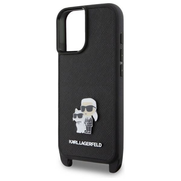 Etui Karl Lagerfeld iPhone 16 czarny/black hardcase Saffiano Karl&Choupette Metal Pin CBDY Strap