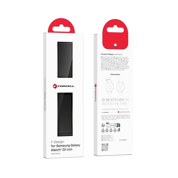 Pasek do Samsung Galaxy Watch Forcell F-Design FS20 magnetyczny skóra ekologiczna 20 mm czarny
