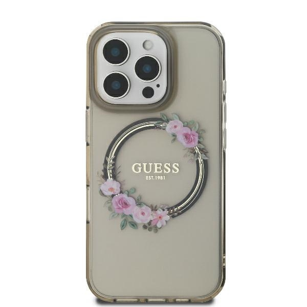 Etui Guess iPhone 16 Pro 6.3" czarny/black hardcase IML Flowers Wreath MagSafe