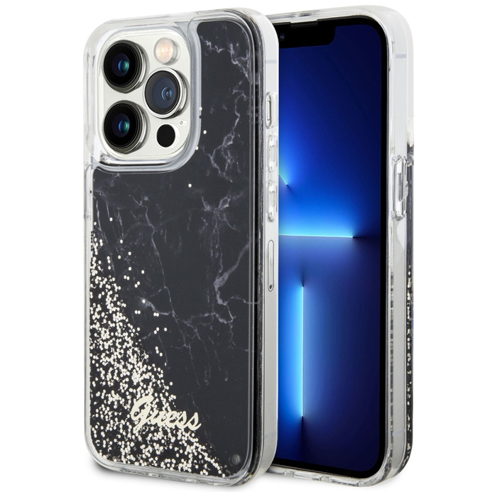 Etui Guess GUHCP14LLCSGSGK iPhone 14 Pro 6.1" czarny/black hardcase Liquid Glitter Marble Case