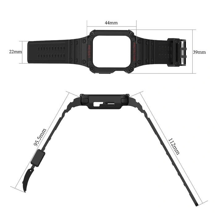 Pasek z etui ochronnym Protect Strap Band do Apple Watch 38 / 40 / 41 mm opaska obudowa pancerna - czarny, srebrny