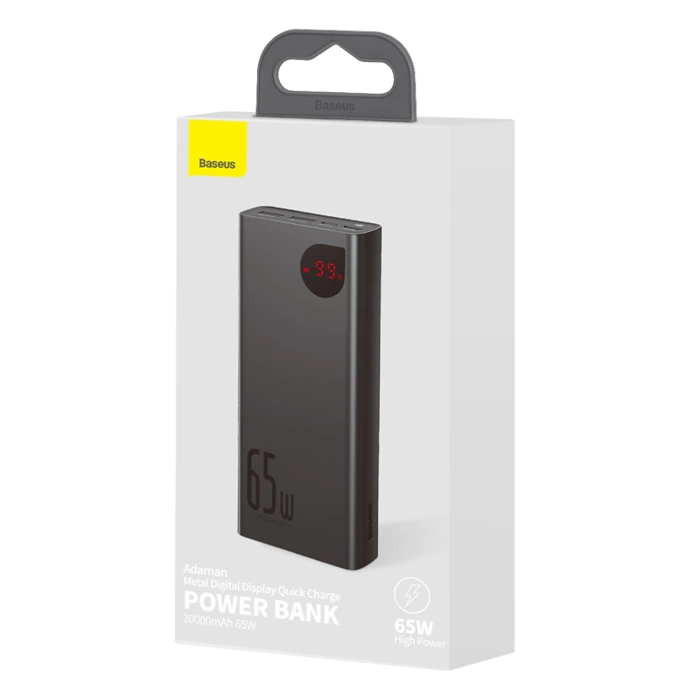 Powerbank Baseus Adaman Metal 65W 20000mAh z kablem USB-C 50cm Czarny