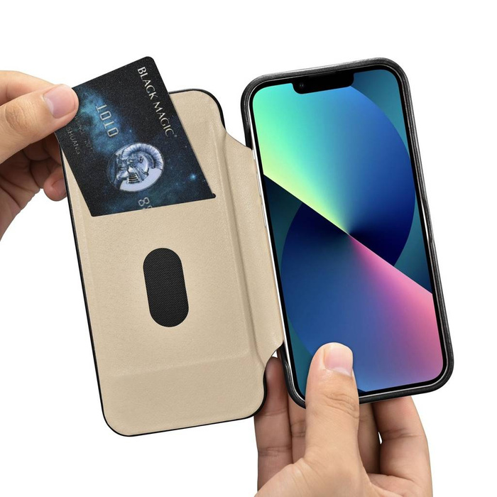 iCarer CE Oil Wax Premium Leather Folio Case skórzane etui iPhone 14 z klapką magnetyczne MagSafe czarny (AKI14220705-BK)