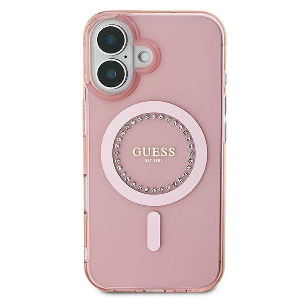 Etui Guess iPhone 16 Plus 6.7" różowy/pink hardcase IML Rhinestones MagSafe