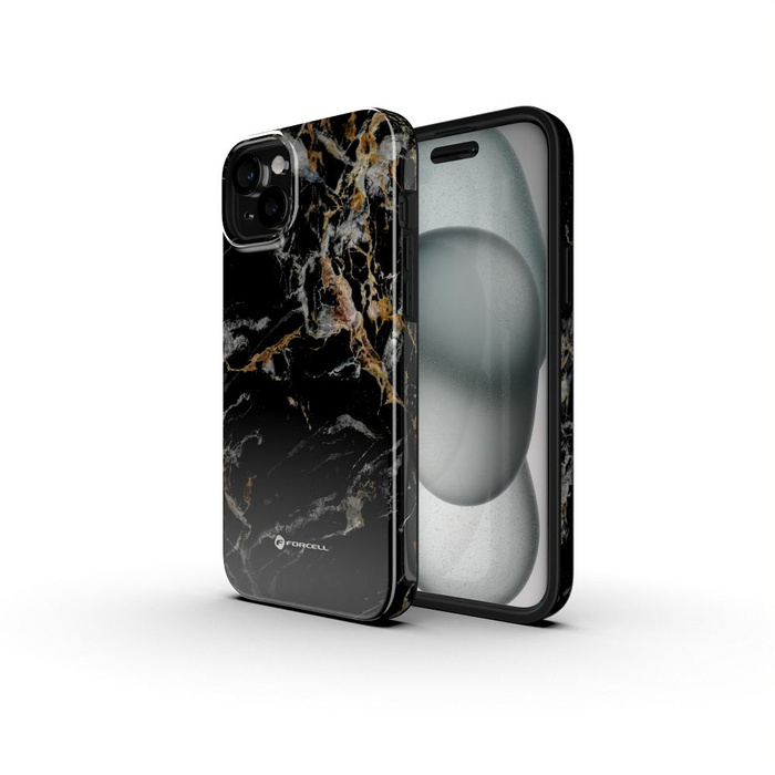 Etui na iPhone 15 Forcell F-Protect Mirage zgodny z MagSafe Military Drop-Test black marble