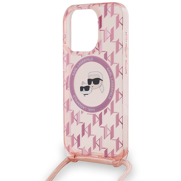 Etui Karl Lagerfeld KLHMP15XHCKCKLCP iPhone 15 Pro Max 6.7" różowy/pink hardcase IML Crossbody Monogram Karl & Choupette Head MagSafe