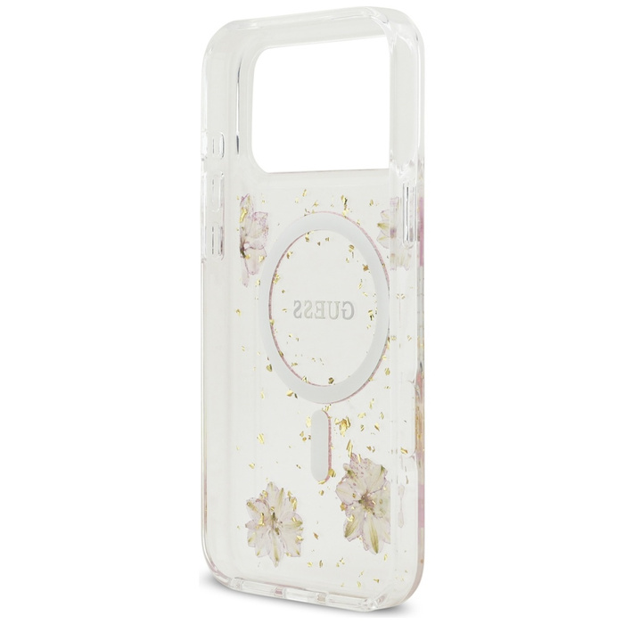 Etui Guess Resin Flowers Glitter MagSafe do iPhone 17 Pro Max różowy