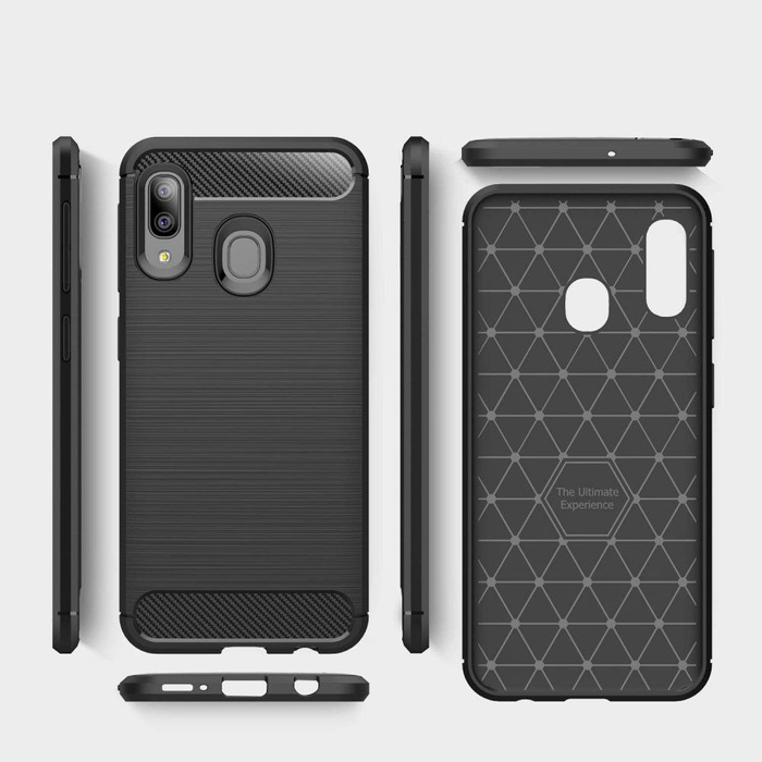 Etui Samsung Galaxy A20 Carbon Silikon Pokrowiec + Szkło