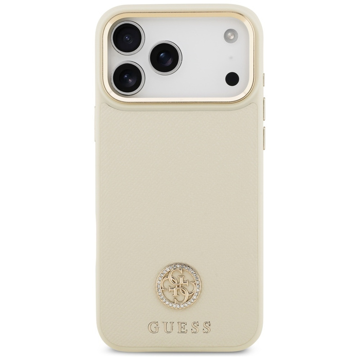 Etui Guess Grained Strass Logo MagSafe   do iPhone 17 Pro Max beżowy