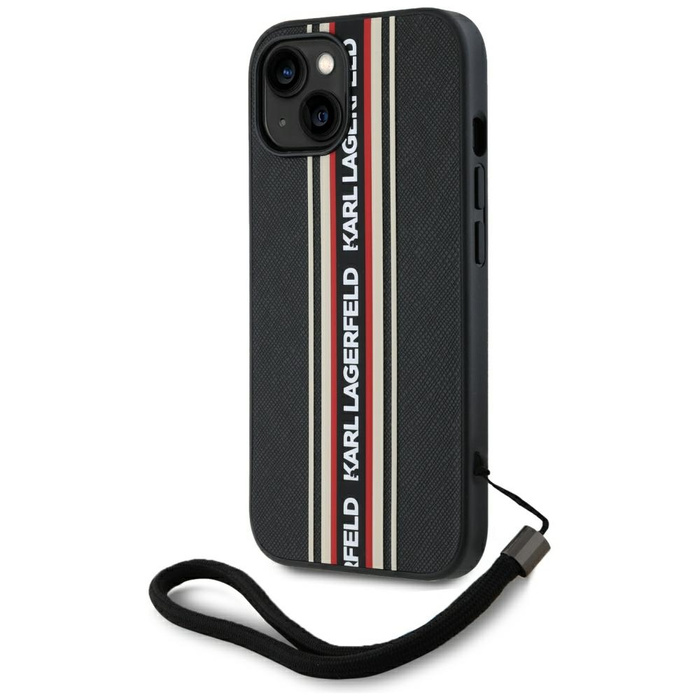 Etui Karl Lagerfeld Saffiano Athleisure  Stripes Cord do iPhone 15 czarno-czerwony