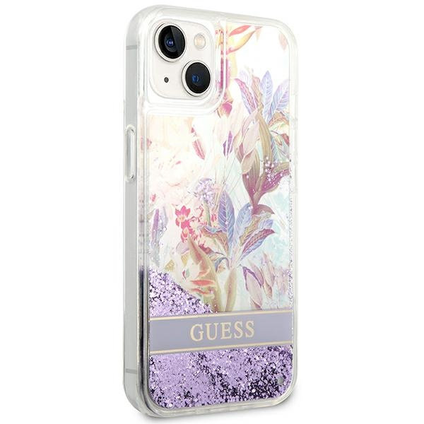 Etui GUESS Apple iPhone 14 Plus Flower Liquid Glitter Fioletowy Hardcase