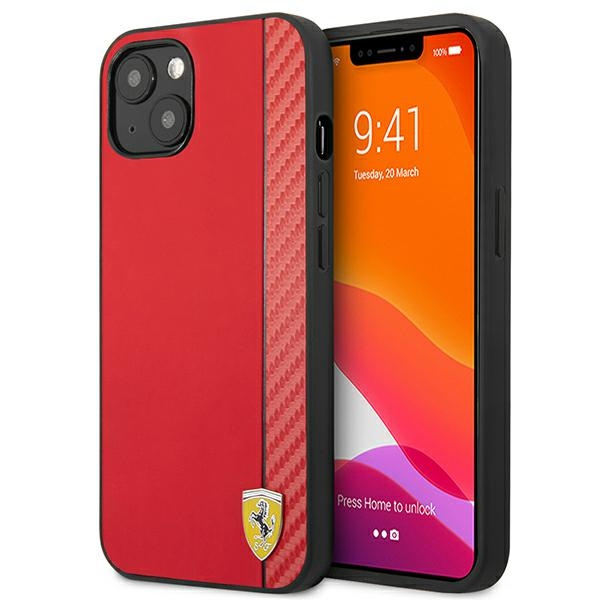 Etui FERRARI Apple iPhone 13 Mini On Track Carbon Stripe Czerwony Hardcase