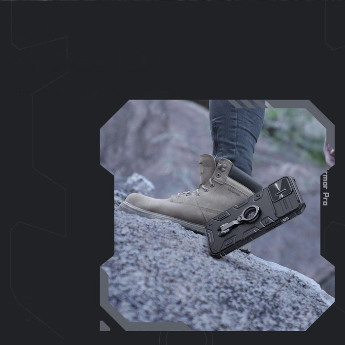 Etui Nillkin CamShield Armor Pro Case etui iPhone 14 Pro Max pancerny pokrowiec z osłoną na aparat ring podstawka niebieskie