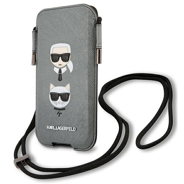 Torebka KARL LAGERFELD Telefon 6,7 Saffiano Ikonik Karl&Choupette Head Szary Hardcase