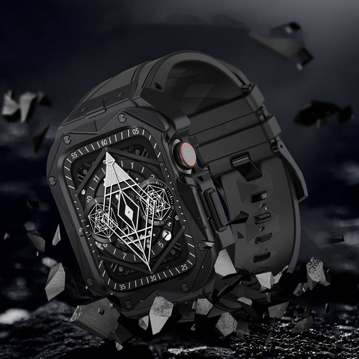 Pasek Kingxbar CYF140 2w1 pasek Apple Watch 8, 7 45  mm z wbudowanym pancernym etui ze stali nierdzewnej srebrny