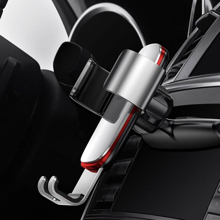 [PO ZWROCIE] Baseus Metal Age Gravity Car Mount metalowy samochodowy uchwyt grawitacyjny na slot CD srebrny (SUYL-J0S)