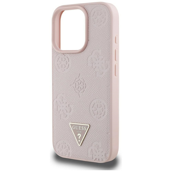 Etui Guess Grained Hot Stamp Peony       Triangle Logo MagSafe do iPhone 16 Pro Max różowy