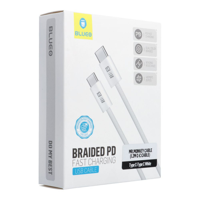 BLUEO kabel Typ C do Typ C QC4.0 60MB/S PD60W 1,2 m biały