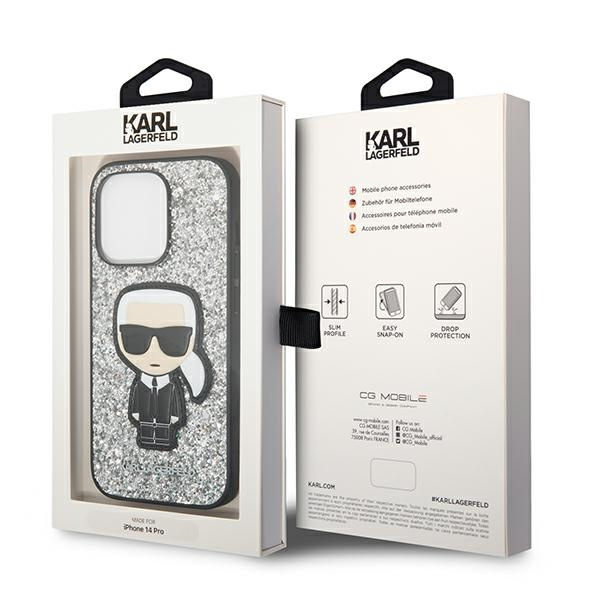 Etui KARL LAGERFELD Apple iPhone 14 Pro Max Glitter Flakes Ikonik Srebrny Hardcase
