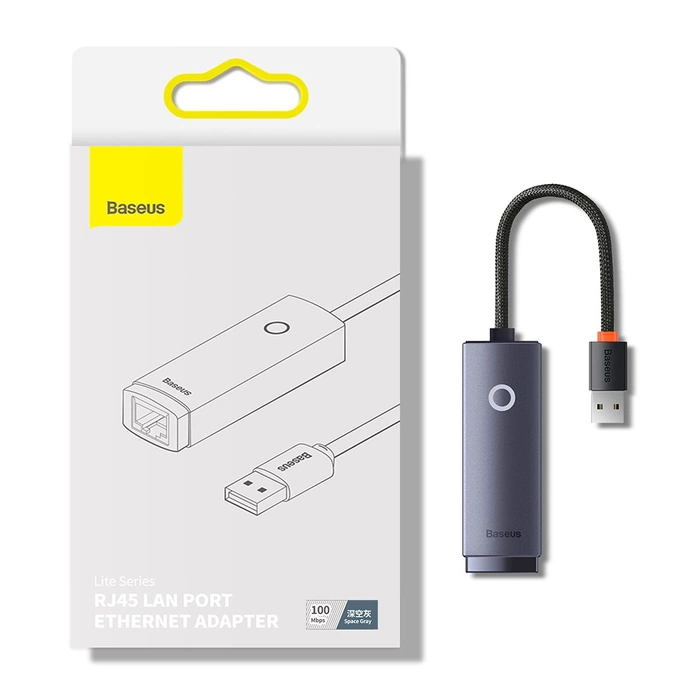 [PO ZWROCIE] Baseus Lite Series adapter USB - RJ45 gniazdo LAN 100Mbps szary (WKQX000013)