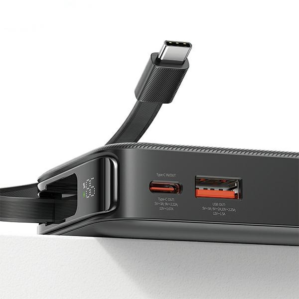 USAMS Powerbank ze zwijanym kablem Retractable Lightning 10000 mAh PD 20W Fast Charge XY Series biały/white 10KCD22502 (US-CD225)