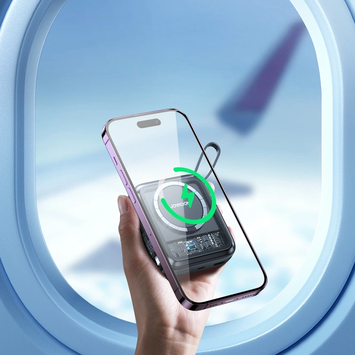 Joyroom powerbank indukcyjny 10000mAh Icy Series 22.5W z wbudowanym kablem Lightning czarny (JR-L007)