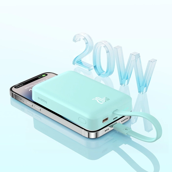 Powerbank Baseus Magnetic Mini MagSafe 10000mAh 20W z wbudowanym kablem Lightning 0.3m Niebieski