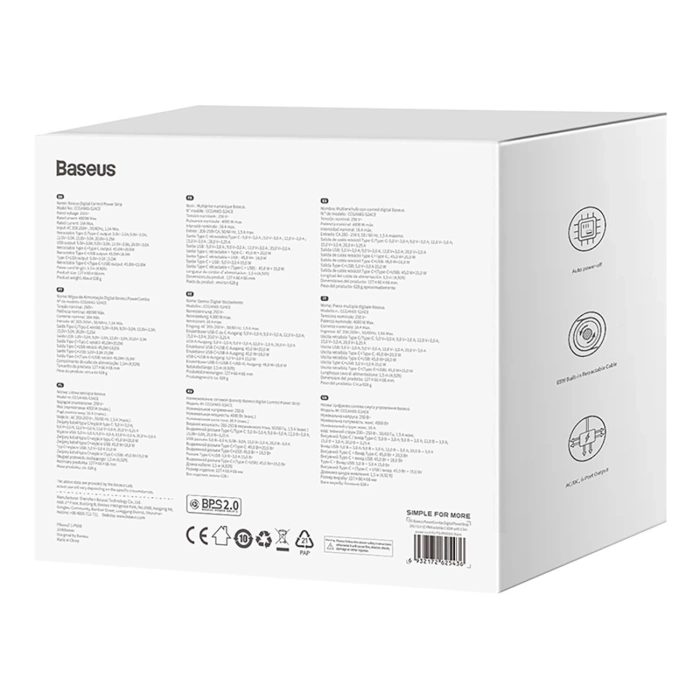 Stacja łądująca Baseus PowerCombo 65W 1.5m 2 x EU + USB-A + USB-C + zwijany kabel USB-C - czarna