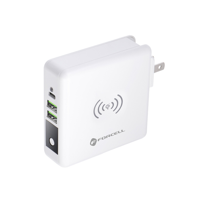 Wielofunkcyjna ładowarka Forcell F-Energy 4w1 2 x USB A + USB C 15W + power bank 8000mAh + ładowanie bezprzewodowe biała
