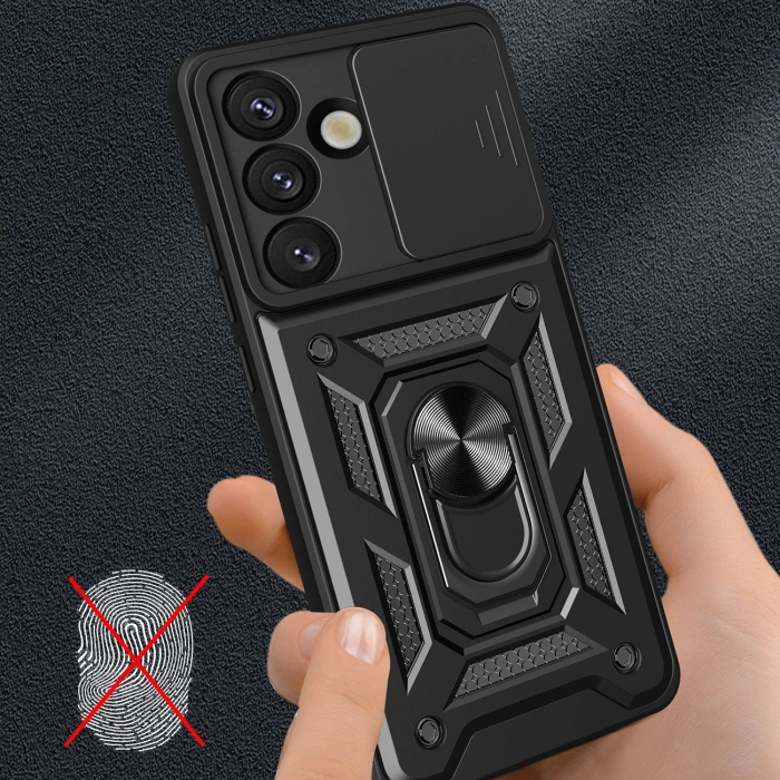 Pancerne etui Hybrid Armor Camshield z podstawką i osłoną aparatu na Motorola Moto G05 4G / E15 4G - czarne