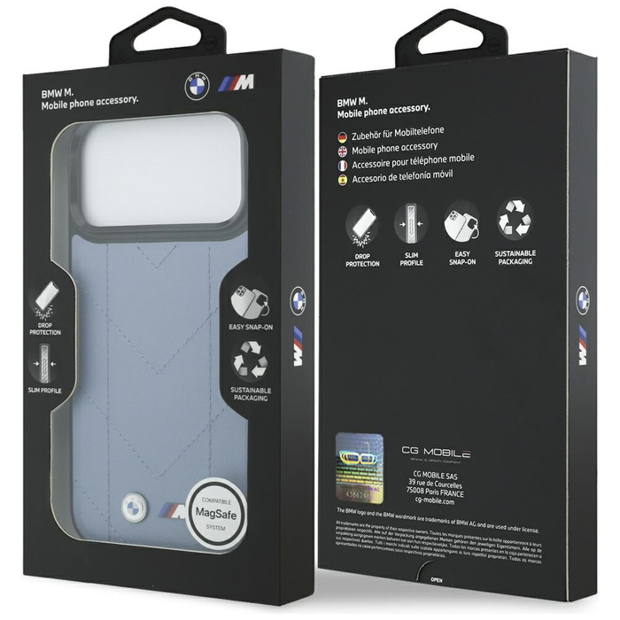 Etui BMW M Quilted Logo MagSafe do       iPhone 17 Pro Max niebieski