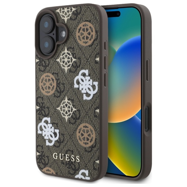 Etui Guess iPhone 16 brązowy/brown MagSafe PU Peony On 4G Background