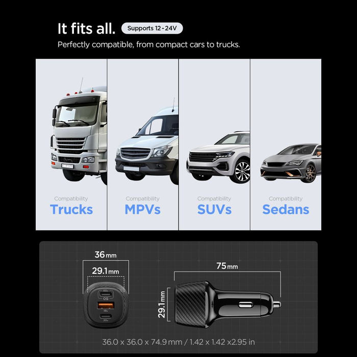 SPIGEN ESSENTIAL EV1133 3-PORT CAR CHARGER 113W BLACK