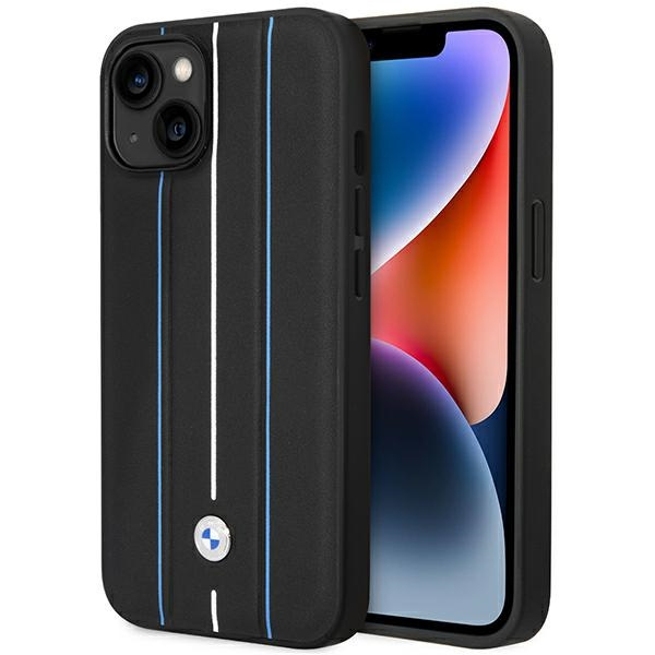 Etui BMW BMHCP14S22RVSK iPhone 14 6.1" czarny/black hardcase Leather Stamp Blue Lines