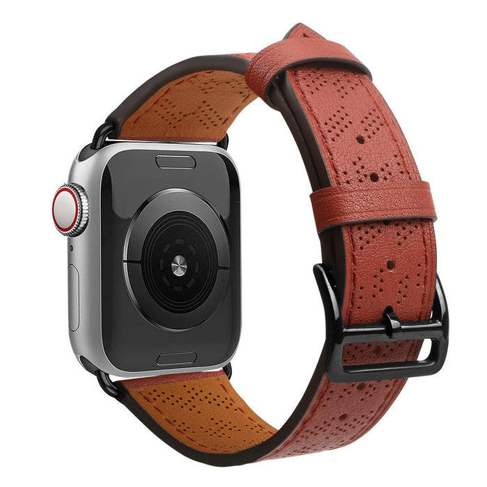 Pasek Strap Leather skórzany pasek Apple Watch Ultra, SE, 8, 7, 6, 5, 4, 3, 2, 1 (49, 45, 44, 42  mm) opaska bransoleta czerwony