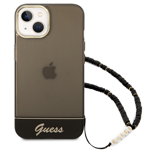 Etui GUESS Apple iPhone 14 Translucent Pearl Strap Czarny Hardcase