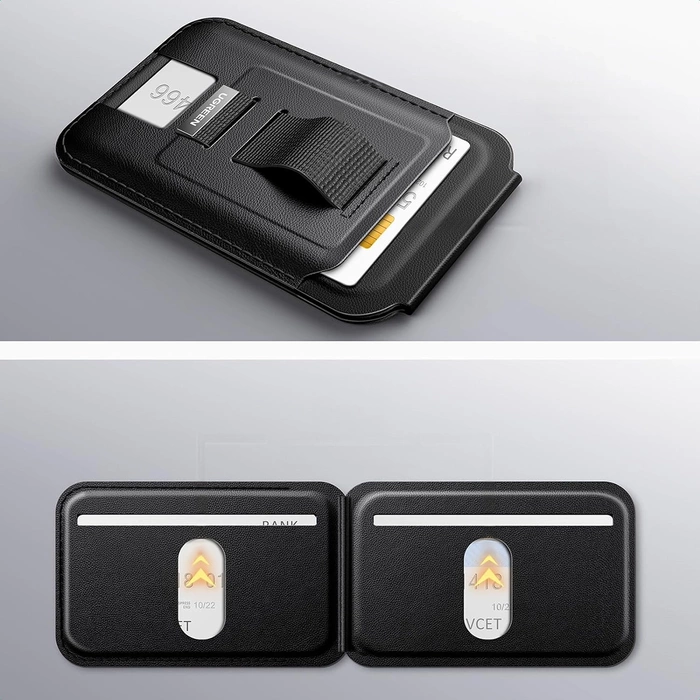 Portfel magnetyczny z funkcją podstawki i uchwytu do iPhone MagSafe, Ugreen LP836, skórzany (czarny)