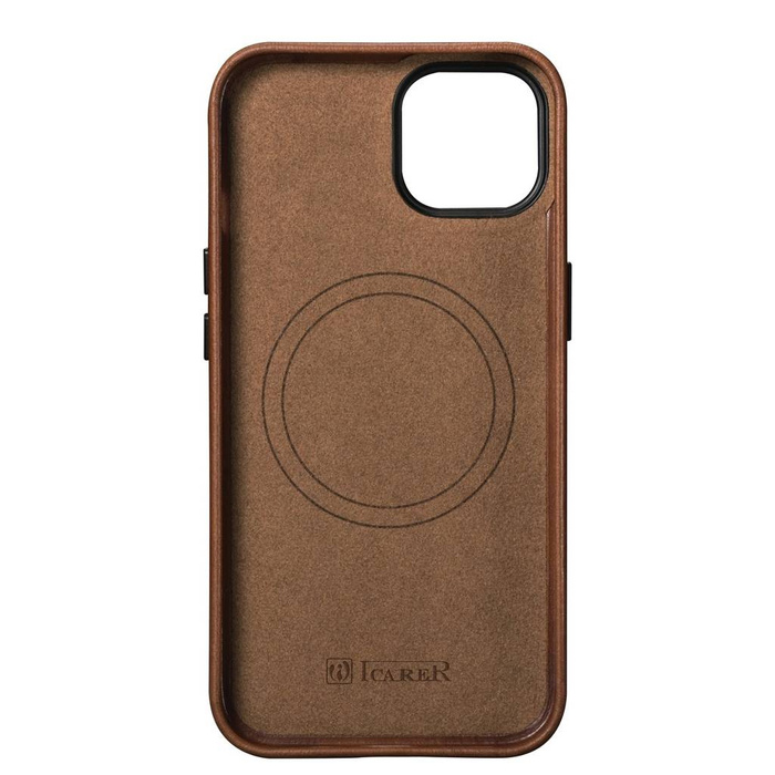 iCarer Oil Wax Premium Leather Case skórzane etui iPhone 14 Plus magnetyczne z MagSafe brązowy (WMI14220703-RB)