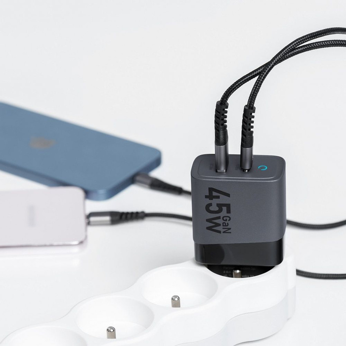 Ładowarka sieciowa do telefonu Forcell F-Energy GaN USB C + USB A QC4.0 PD 4A 45W VT-39 szara