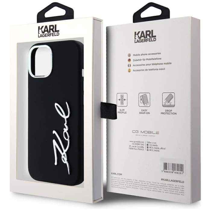 Etui Karl Lagerfeld Silicone Metal       Script Logo do iPhone 15 czarny