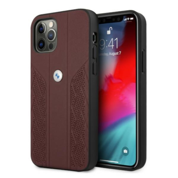 Etui BMW Apple iPhone 12 12 Pro Leather Curve Perforate Czerwony Hardcase