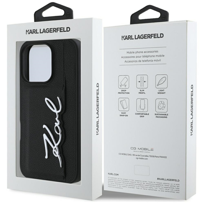 Etui Karl Lagerfeld HC Grained PU         Cardslot Metal Signature do iPhone 16 Pro Max czarny