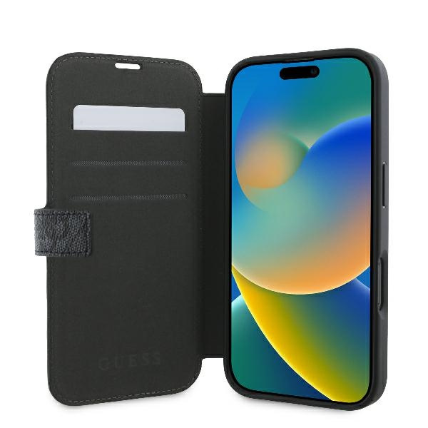 Etui Guess iPhone 16 6.1" czarny/black book 4G Metal Logo