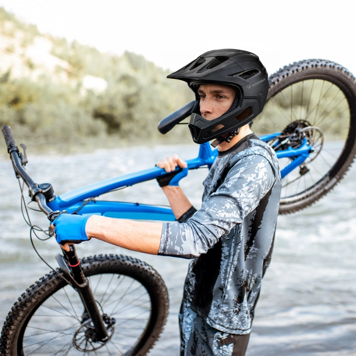 Kask rowerowy fullface Wozinsky z osłoną szczęki i odpinanym daszkiem lekki L - czarny