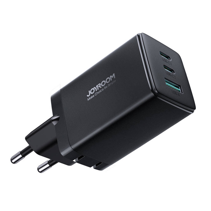 Joyroom szybka ładowarka GaN 65W USB, 2x USB C czarna + kabel USB C - USB C 100W 1.2m (TCG01)