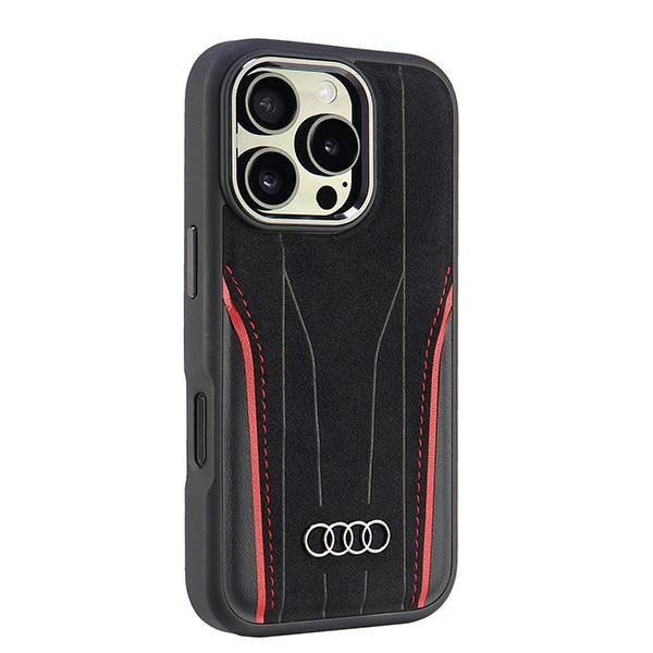 Audi Genuine Leather MagSafe iPhone 16Pro 6.3" czarno-czerwony/black-red hardcase AU-TPUPCMIP16P-R8/D3-RD
